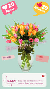 Arreglo floral con rosas y tulipanes